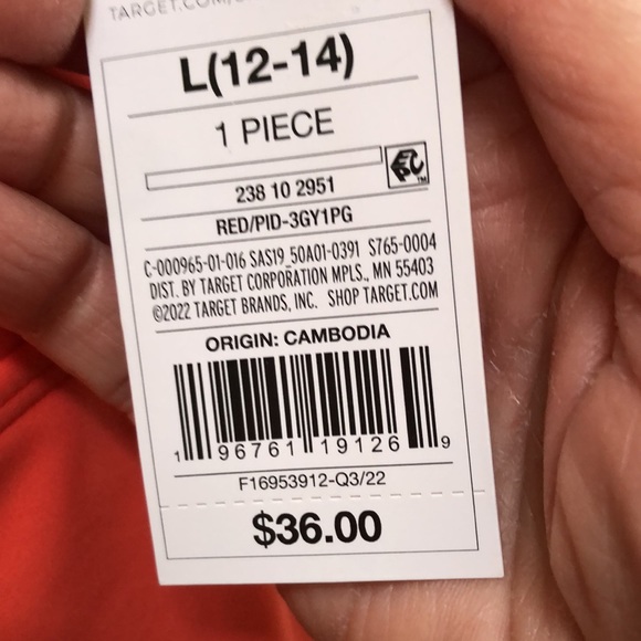 New Women’s one piece cutout swimsuit. Size L (12-14). Orangish red. - Picture 12 of 15